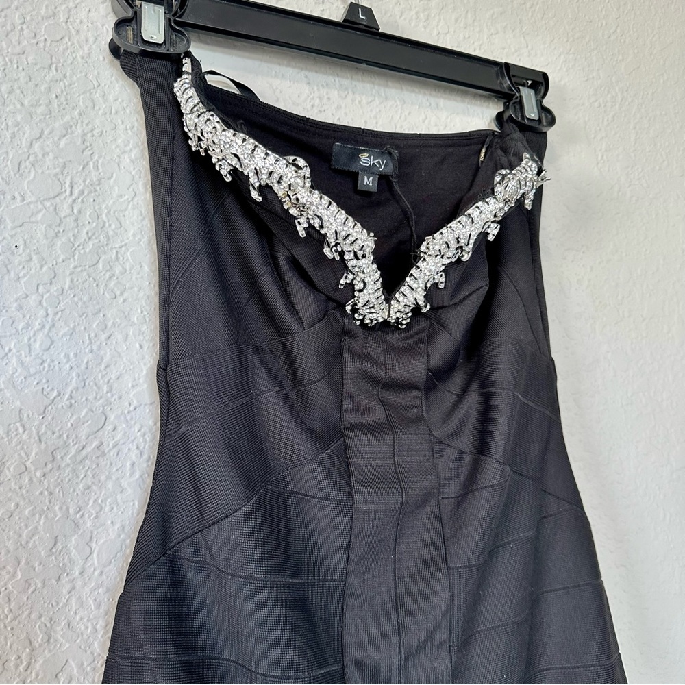 Sky Black Strapless Bandage Tiger Rhinestone Dress - Picture 10 of 14